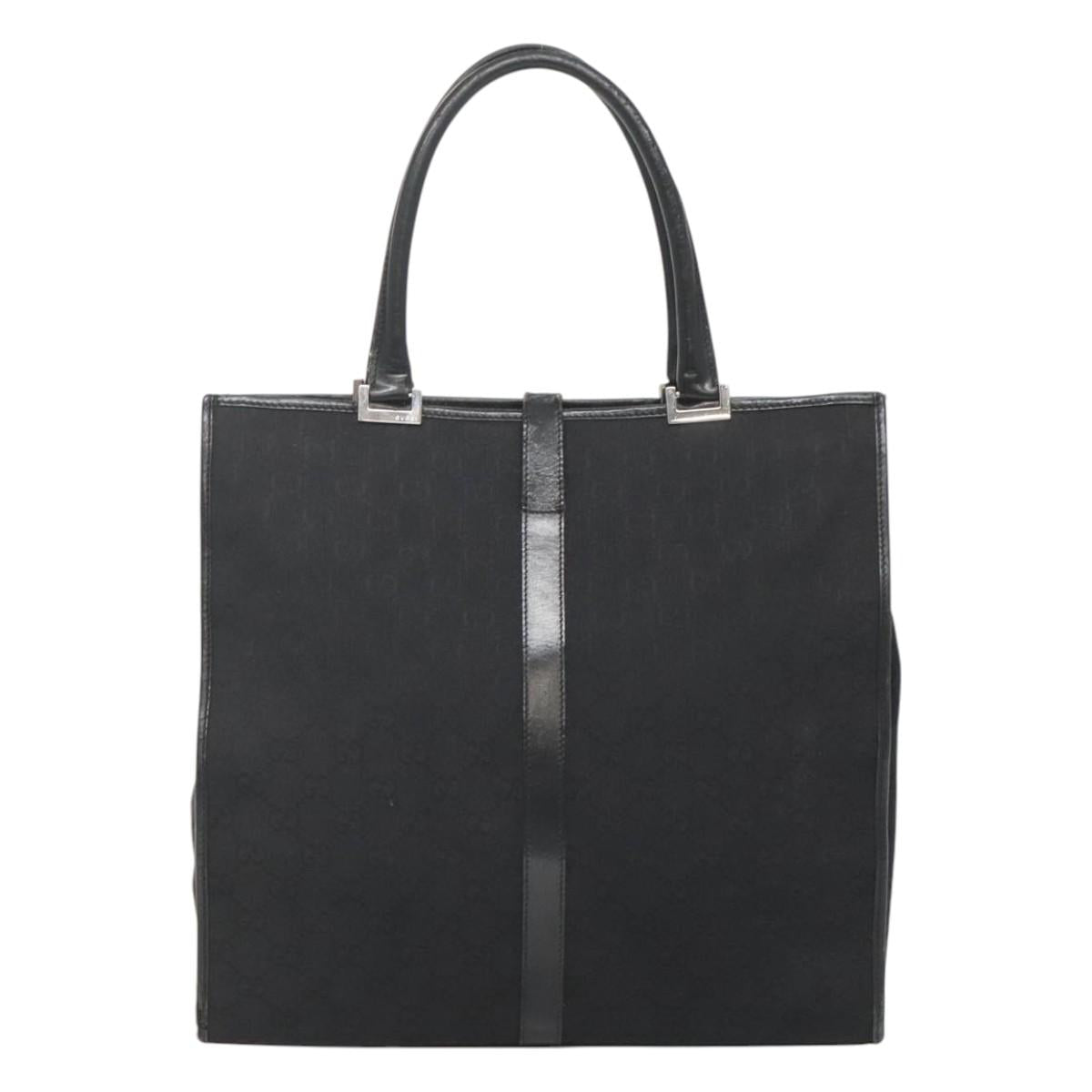 GUCCI GG Canvas Jackie Tote Bag Black Silver 002 1064 1669 Auth bs26232
