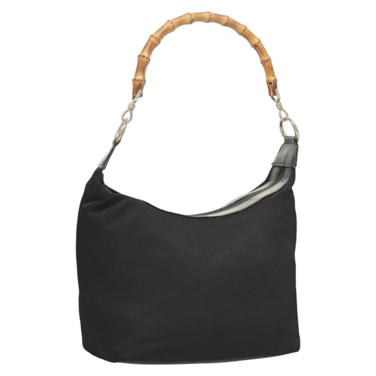 GUCCI Bamboo Hand Bag Nylon Black Silver 000 1956 0531 Auth bs26234