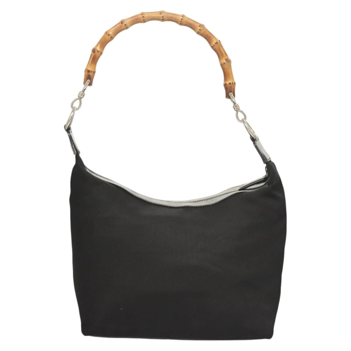 GUCCI Bamboo Hand Bag Nylon Black Silver 000 1956 0531 Auth bs26234