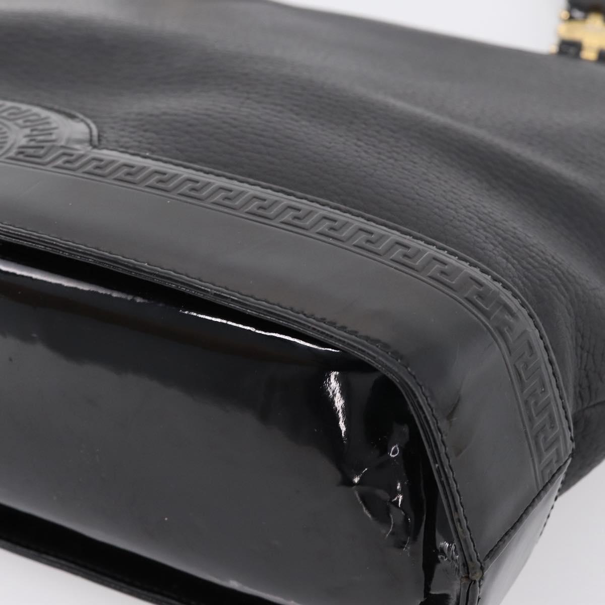 VERSACE Hand Bag Leather Black Gold Auth bs26249