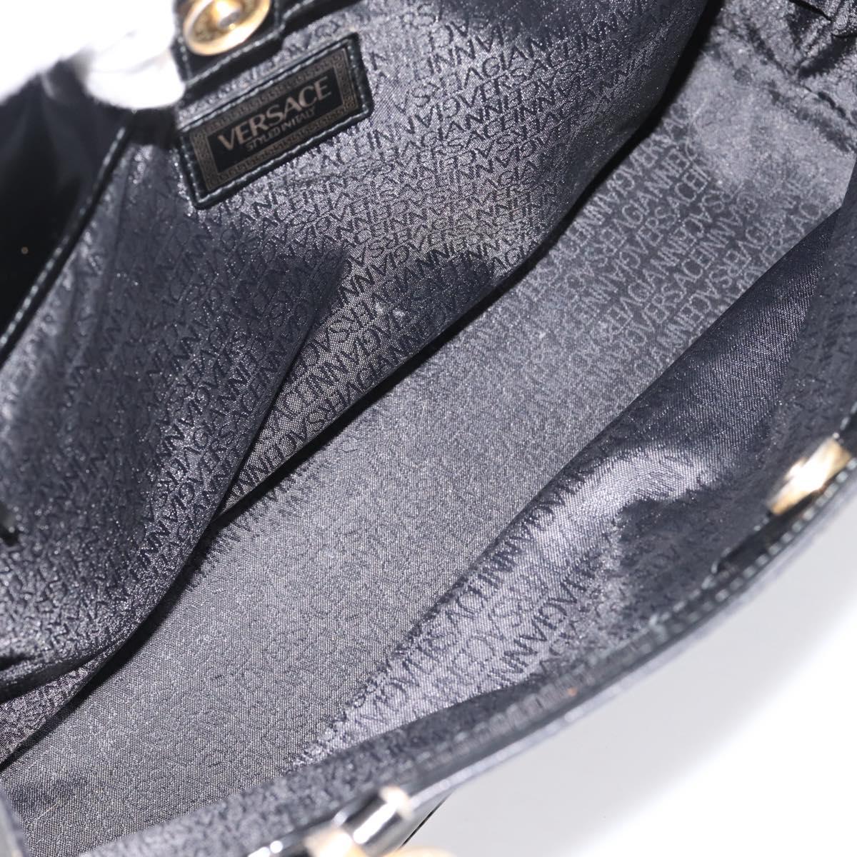 VERSACE Hand Bag Leather Black Gold Auth bs26249