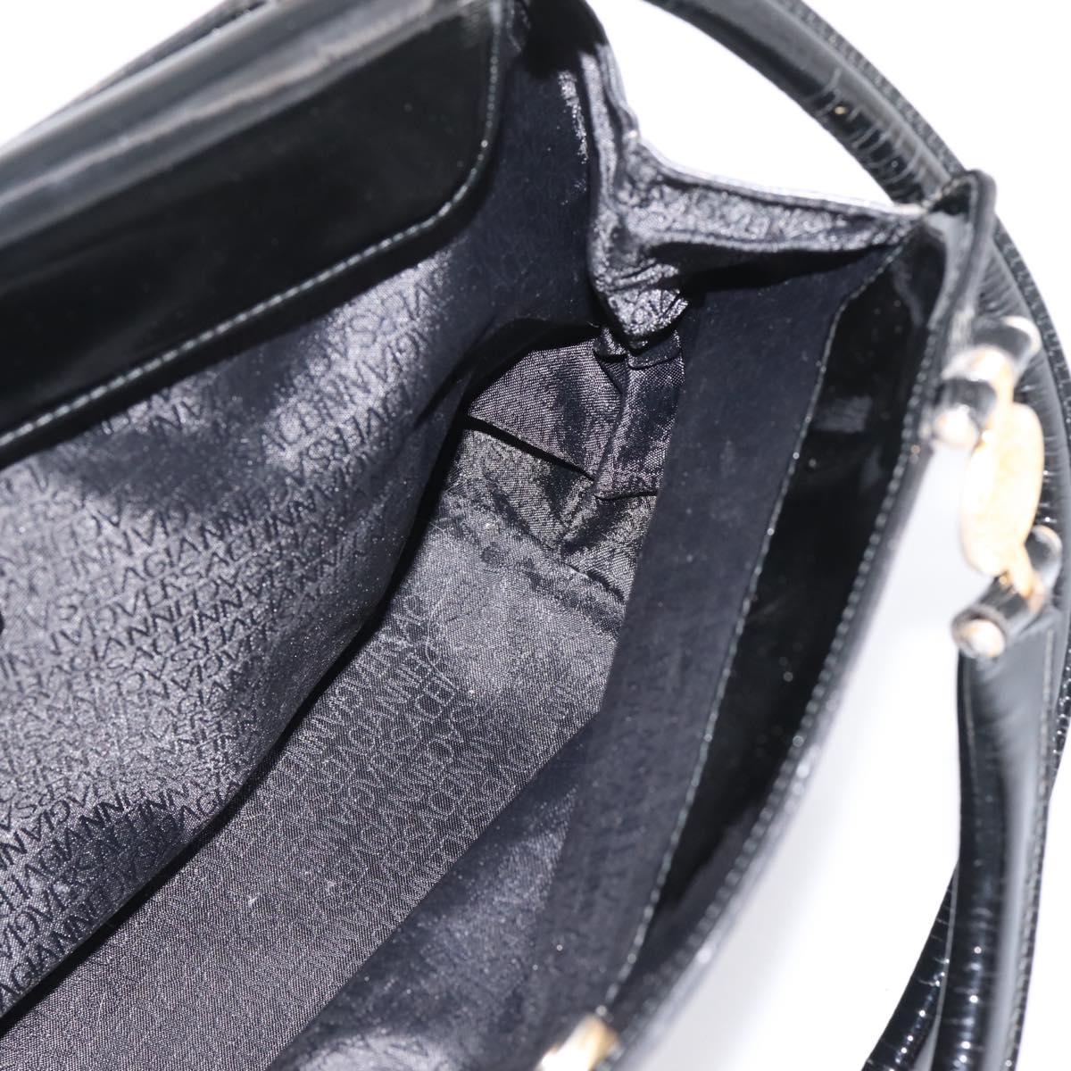 VERSACE Hand Bag Leather Black Gold Auth bs26249