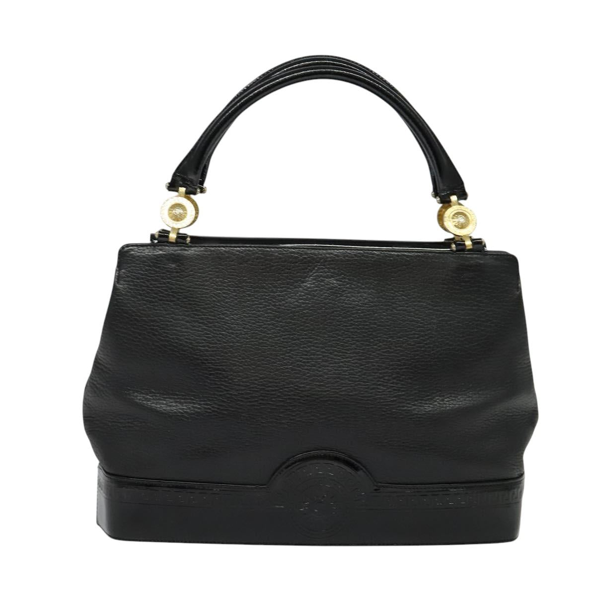 VERSACE Hand Bag Leather Black Gold Auth bs26249