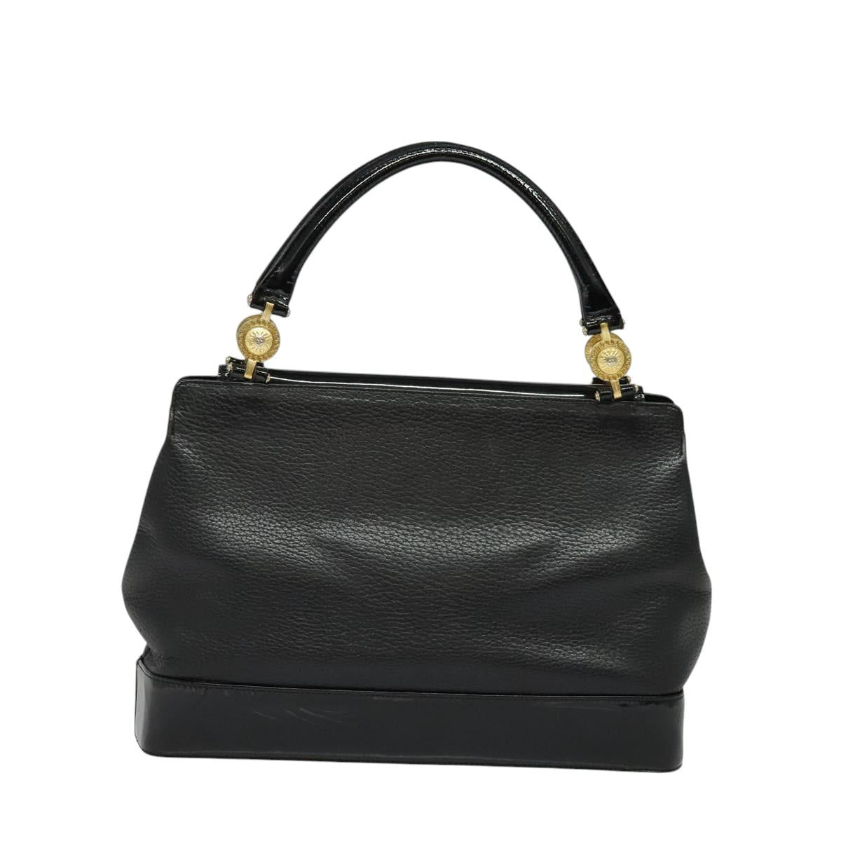 VERSACE Hand Bag Leather Black Gold Auth bs26249