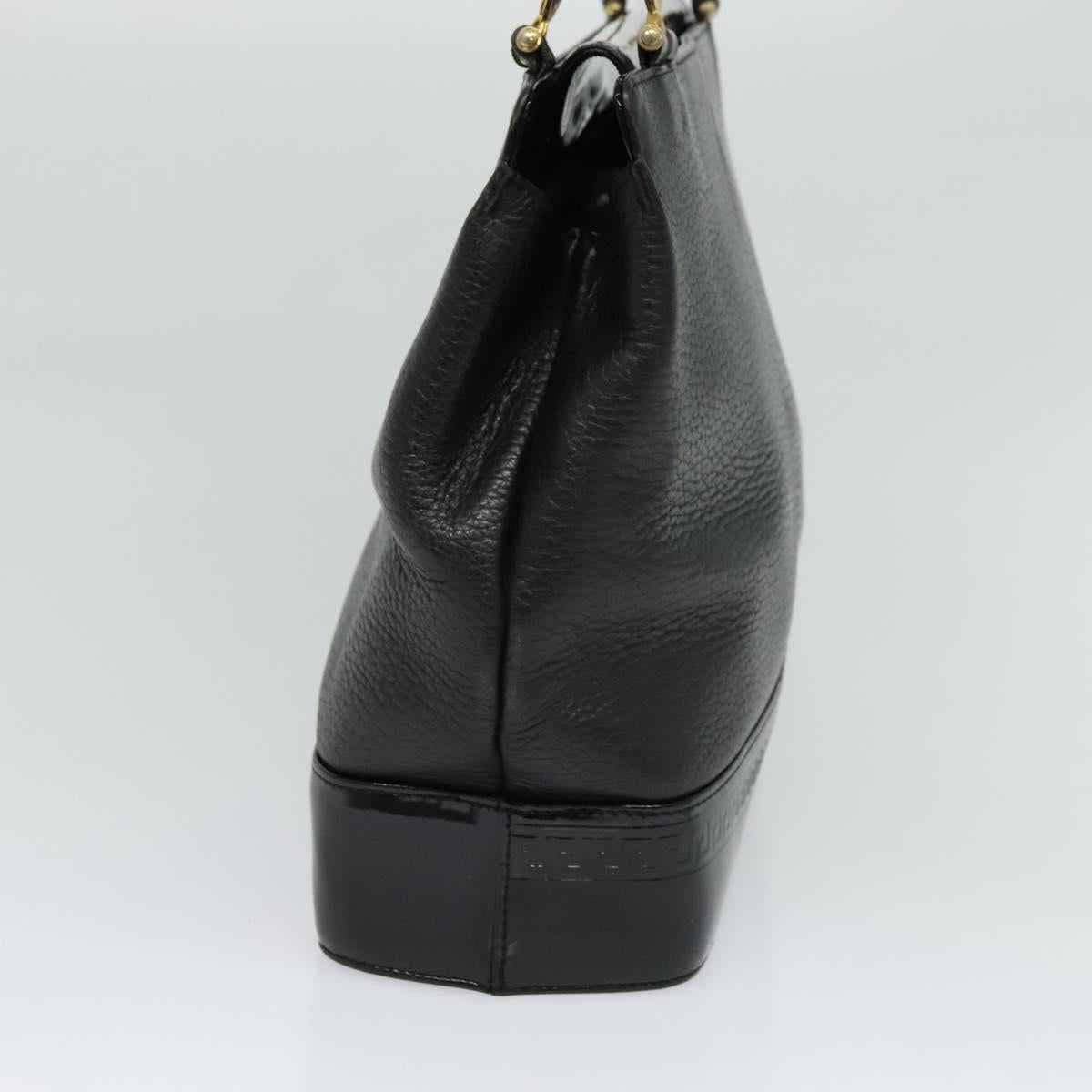 VERSACE Hand Bag Leather Black Gold Auth bs26249