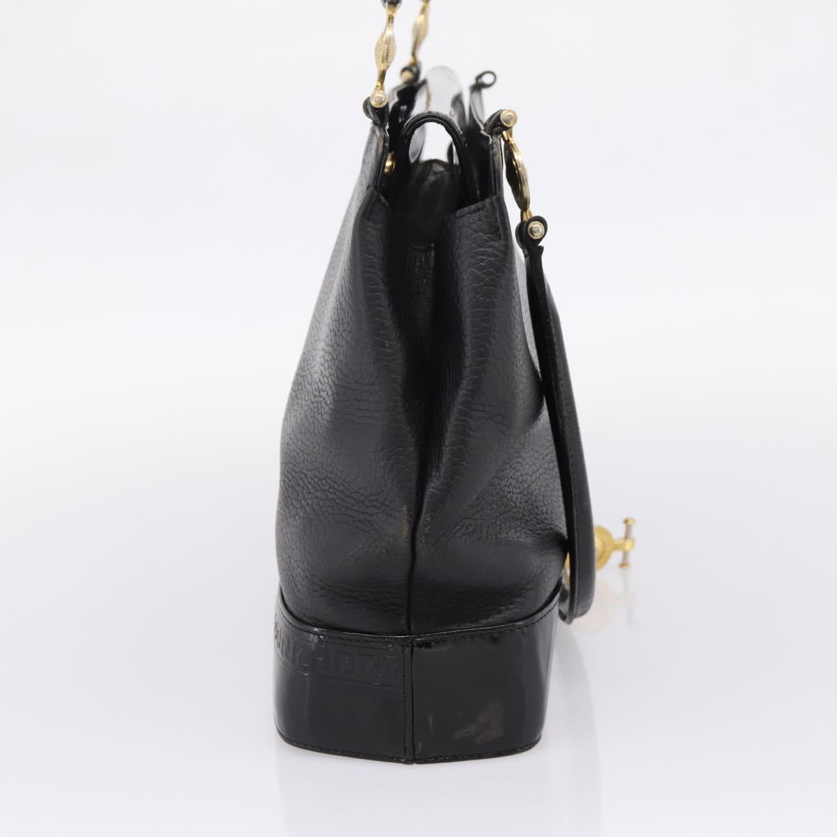 VERSACE Hand Bag Leather Black Gold Auth bs26249