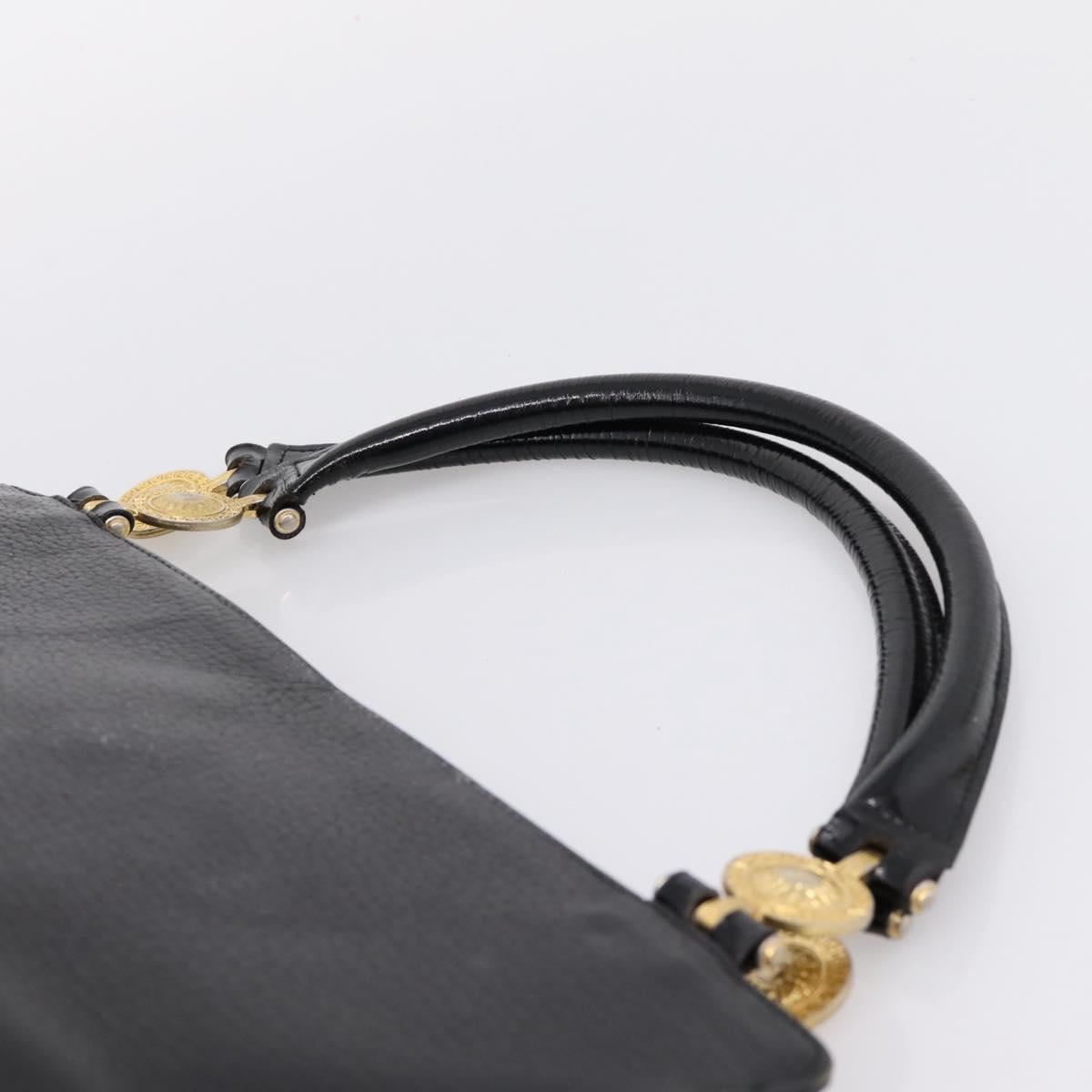 VERSACE Hand Bag Leather Black Gold Auth bs26249