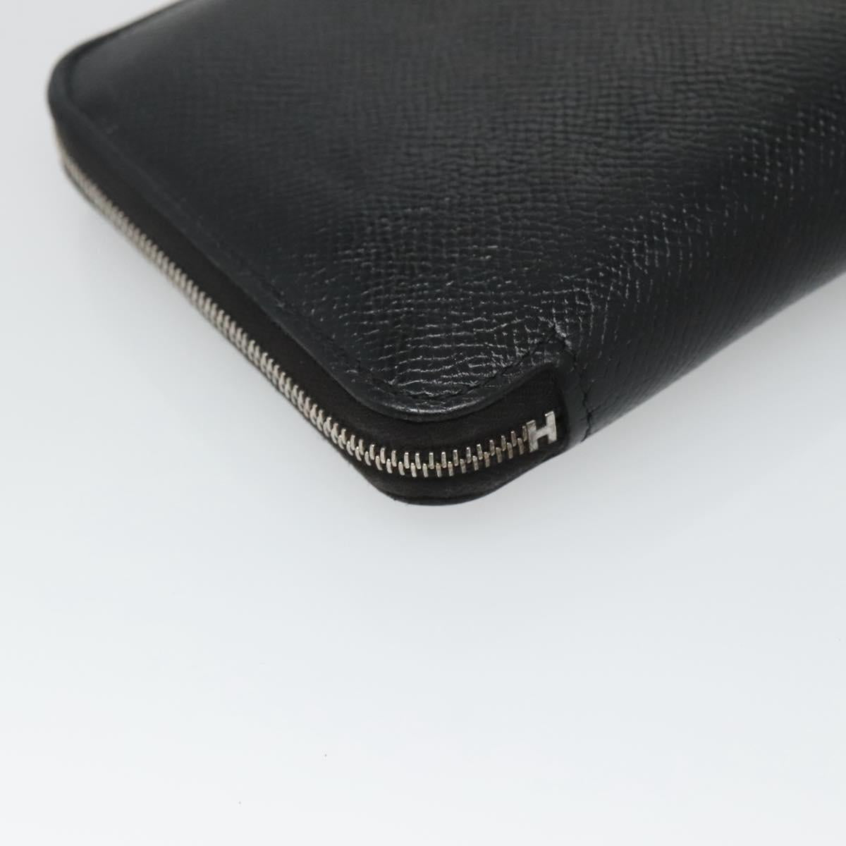 HERMES Azap Long Long Wallet Leather Black Silver Auth bs26278