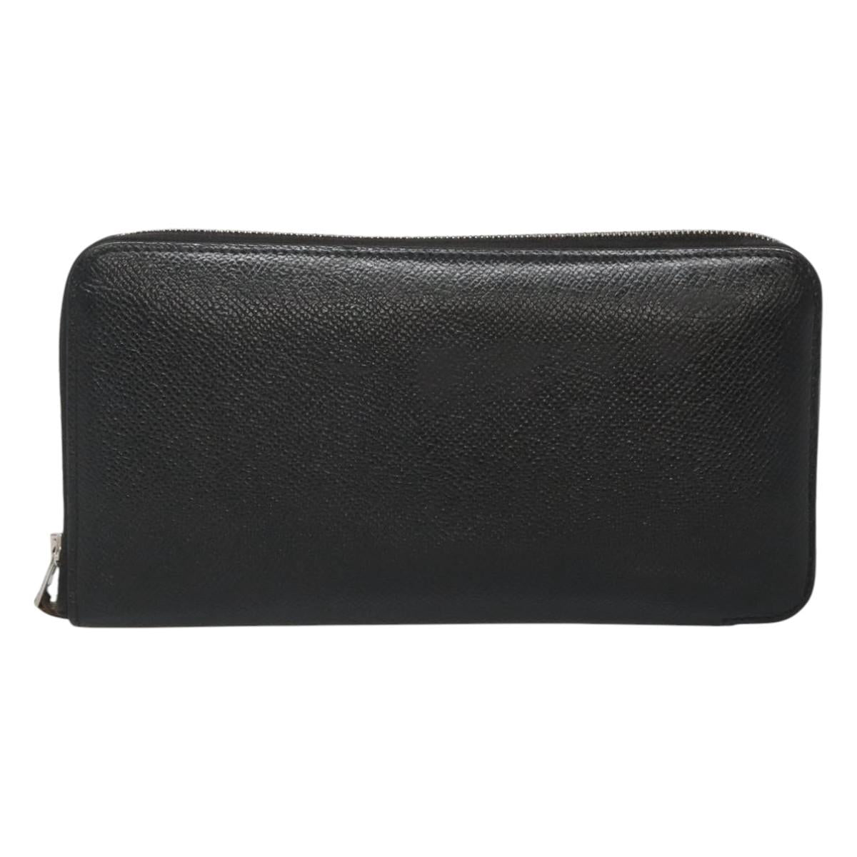 HERMES Azap Long Long Wallet Leather Black Silver Auth bs26278