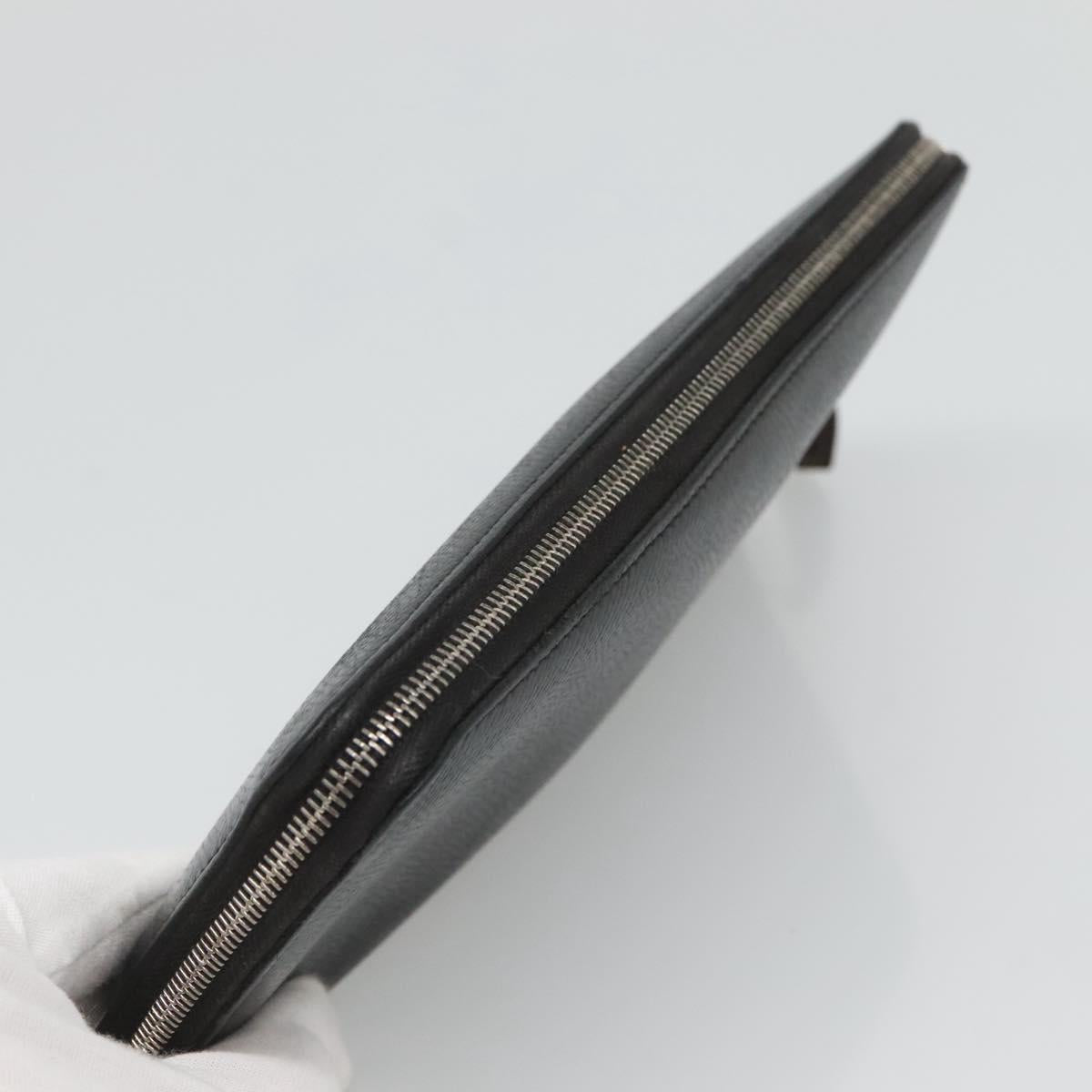 HERMES Azap Long Long Wallet Leather Black Silver Auth bs26278