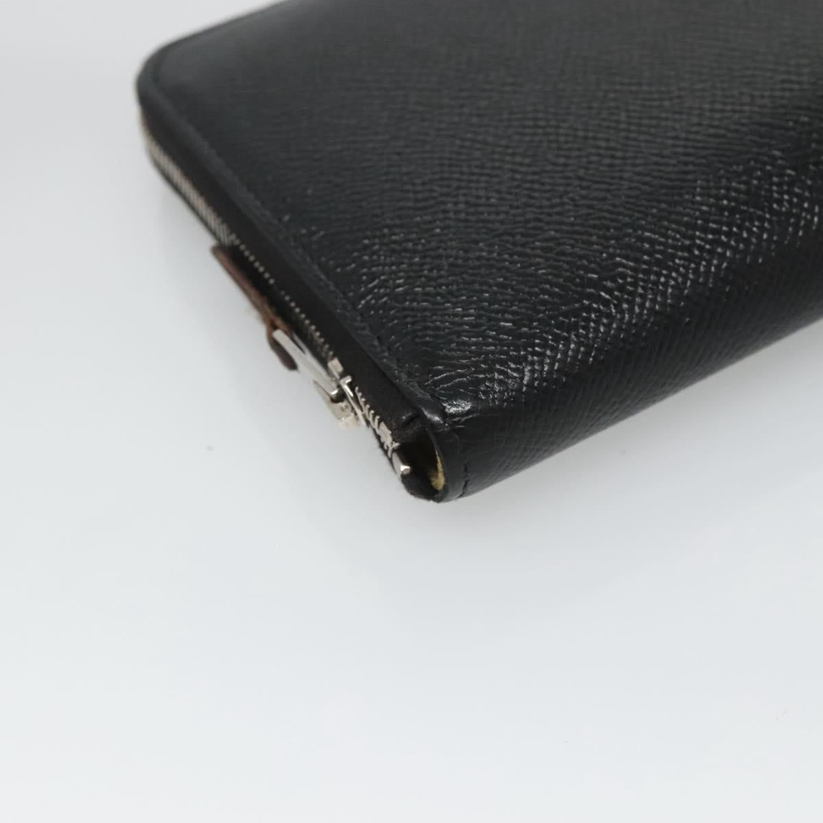 HERMES Azap Long Long Wallet Leather Black Silver Auth bs26278