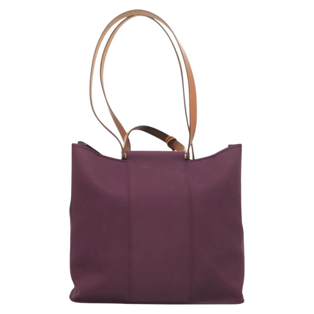 HERMES Cabak GM Tote Bag Canvas Purple Silver Auth bs26280