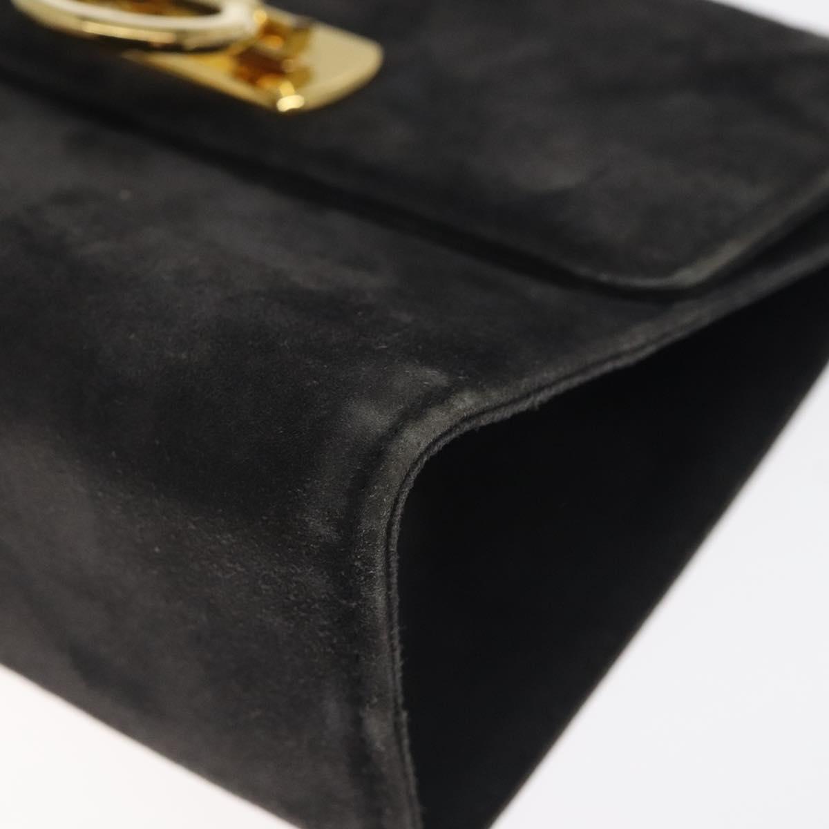 Salvatore Ferragamo Gancini Shoulder Bag Suede Black Gold Auth bs26286