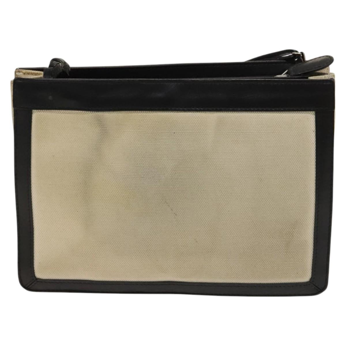BALENCIAGA Shoulder Bag Canvas Beige Black Silver Auth bs26288