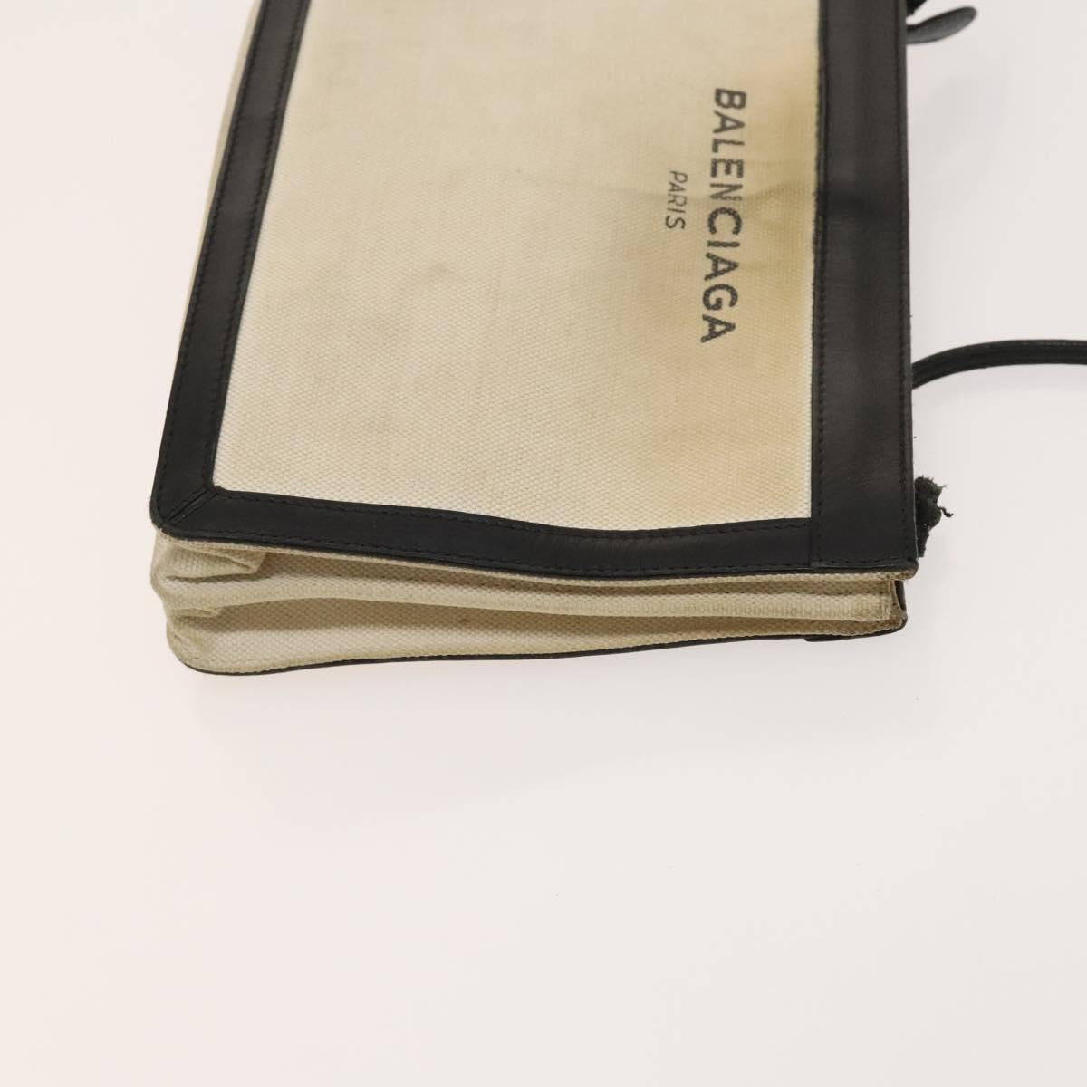 BALENCIAGA Shoulder Bag Canvas Beige Black Silver Auth bs26288