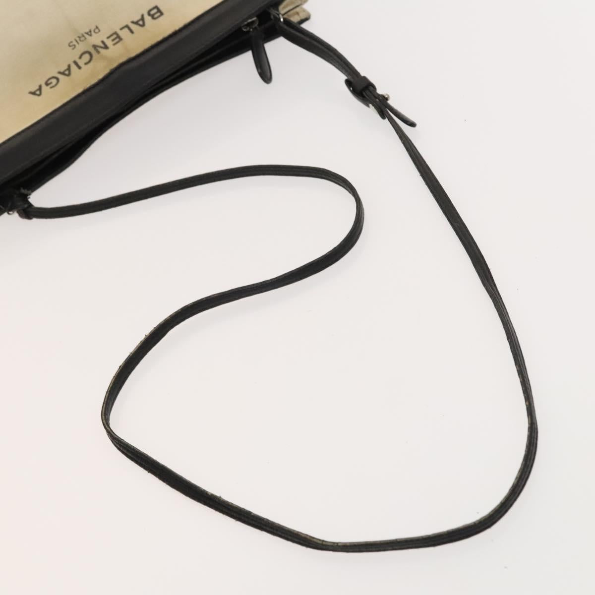 BALENCIAGA Shoulder Bag Canvas Beige Black Silver Auth bs26288