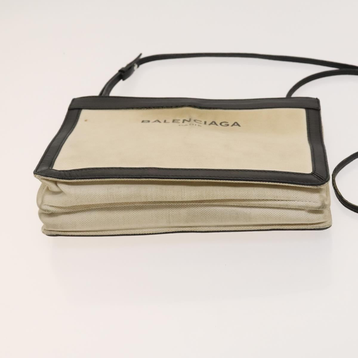 BALENCIAGA Shoulder Bag Canvas Beige Black Silver Auth bs26288