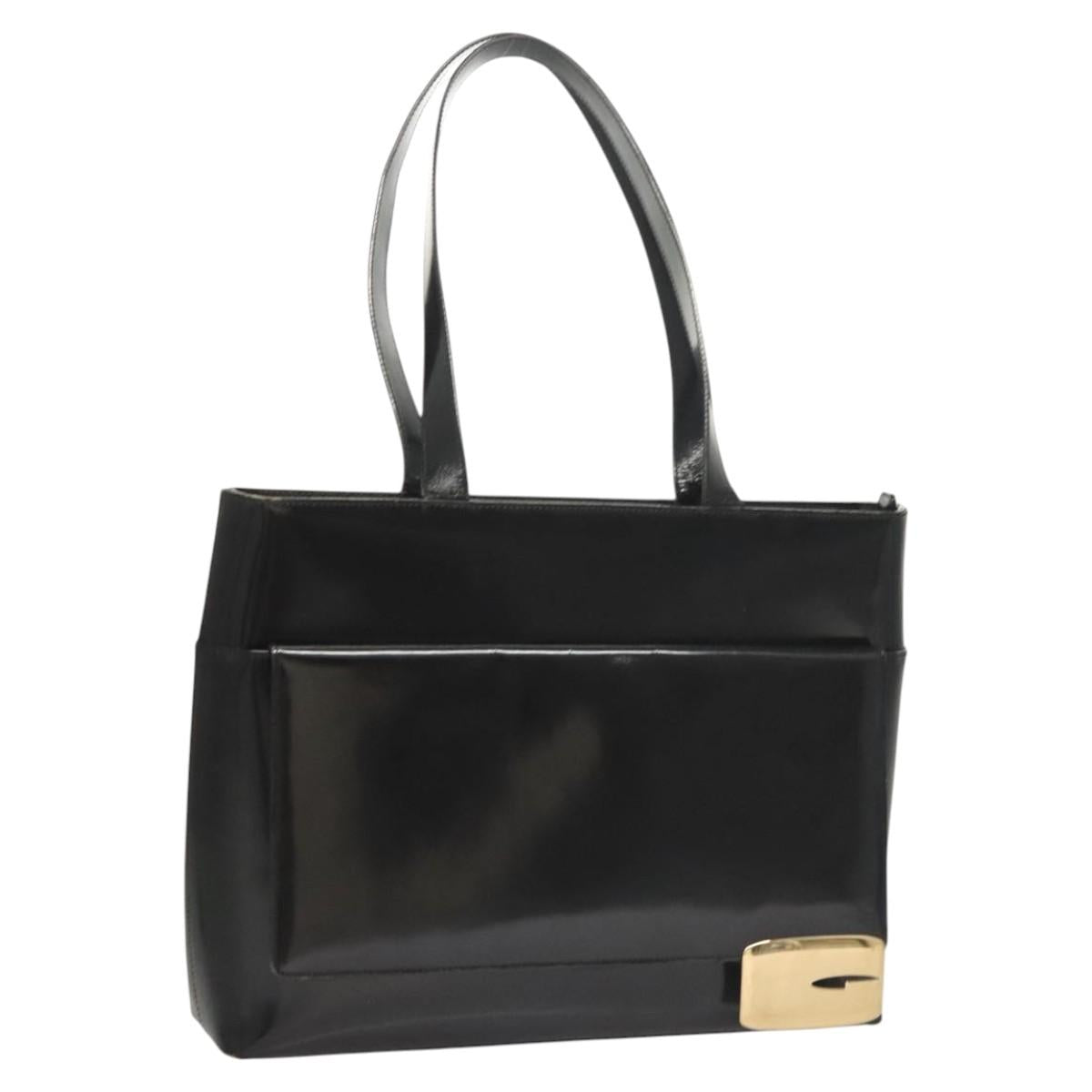 GUCCI Shoulder Bag Enamel Black Gold 002 2113 0483 Auth bs26329