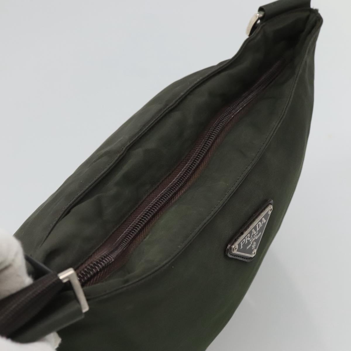 PRADA Shoulder Bag Nylon Khaki Silver Auth bs26349