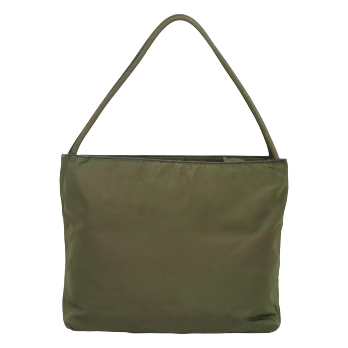 PRADA Shoulder Bag Nylon Khaki Silver Auth bs26358