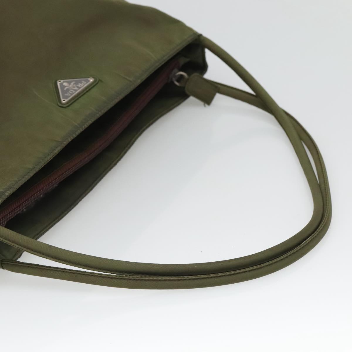 PRADA Shoulder Bag Nylon Khaki Silver Auth bs26358