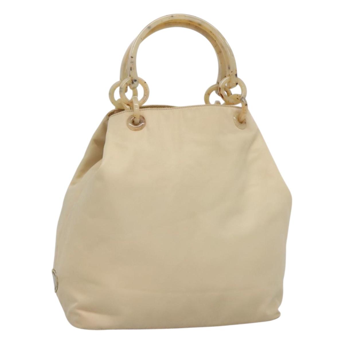PRADA Hand Bag Nylon Plastic Beige Silver Auth bs26359