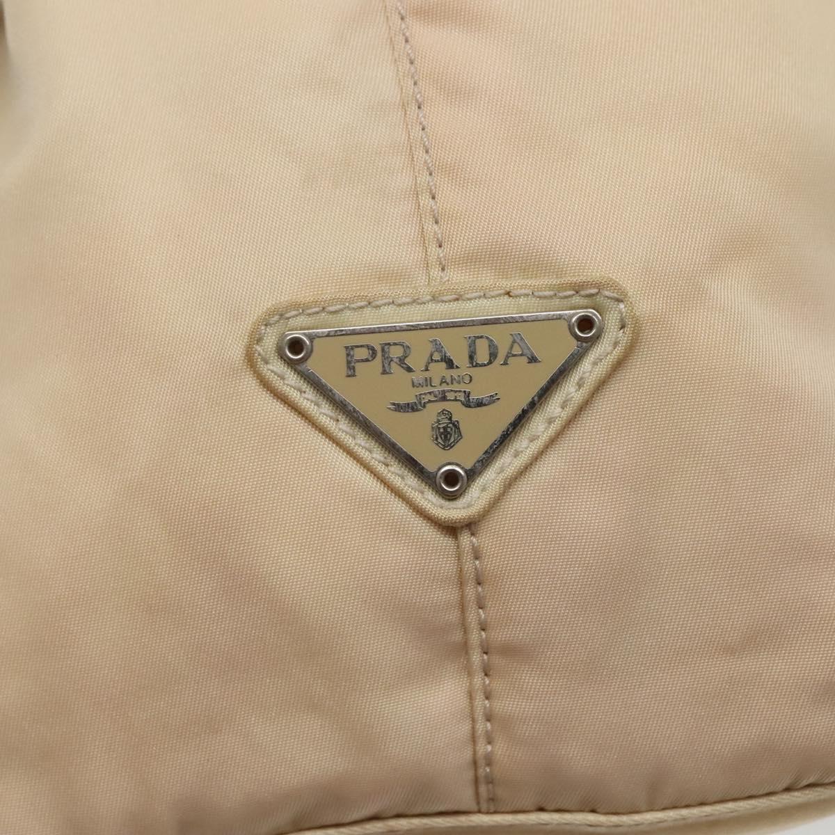 PRADA Hand Bag Nylon Plastic Beige Silver Auth bs26359