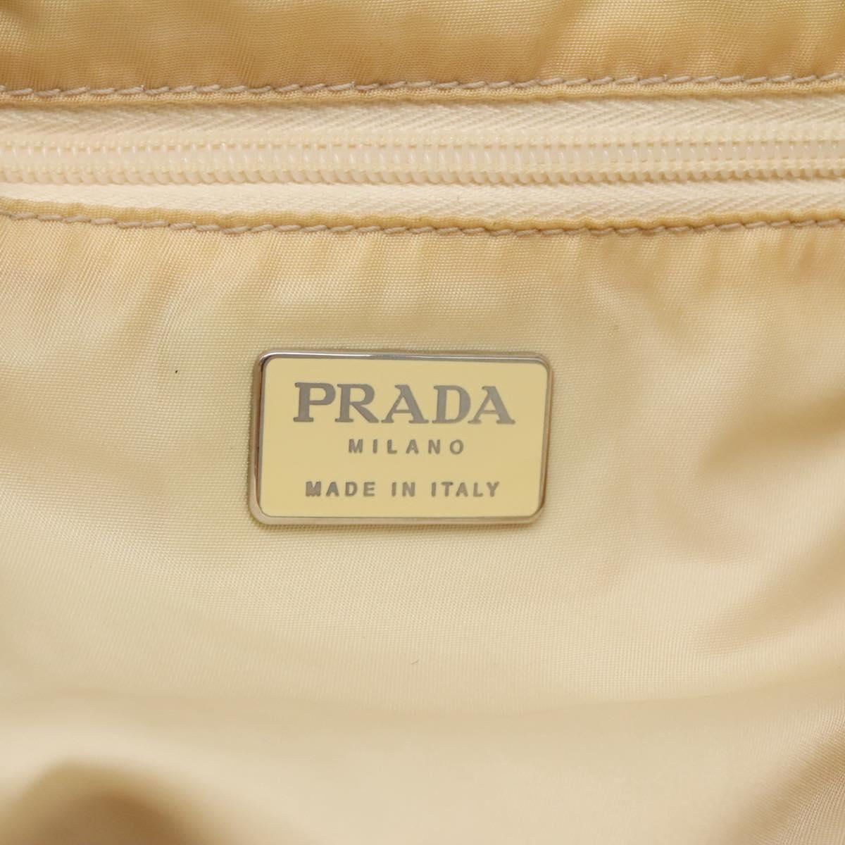 PRADA Hand Bag Nylon Plastic Beige Silver Auth bs26359