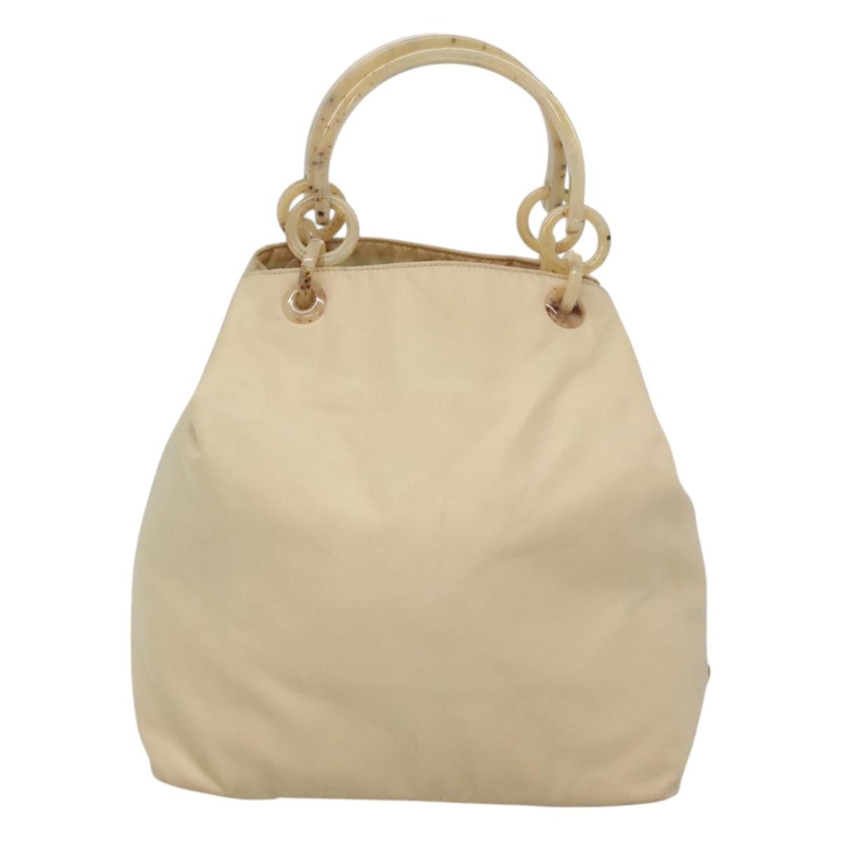 PRADA Hand Bag Nylon Plastic Beige Silver Auth bs26359