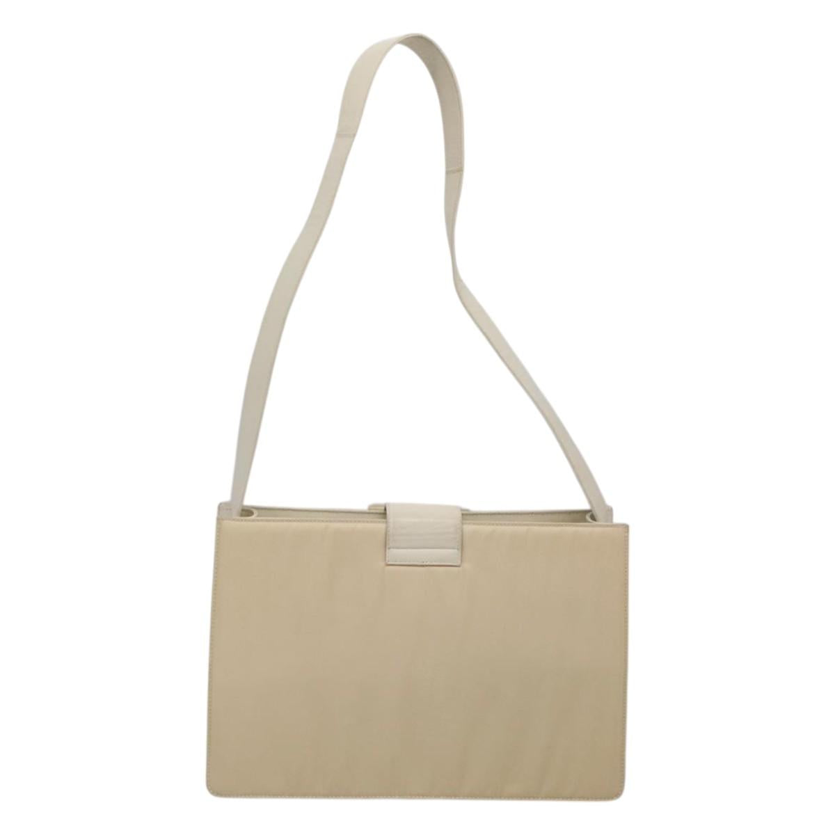 PRADA Shoulder Bag Nylon Leather White Silver Auth bs26362