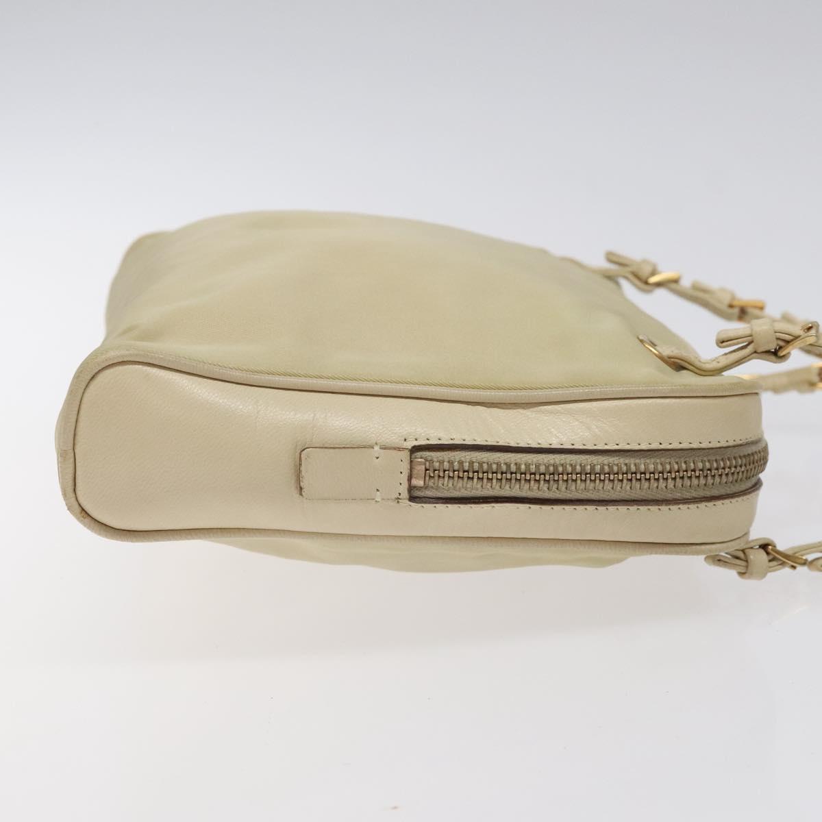 PRADA Hand Bag Nylon Leather Beige Gold Auth bs26363