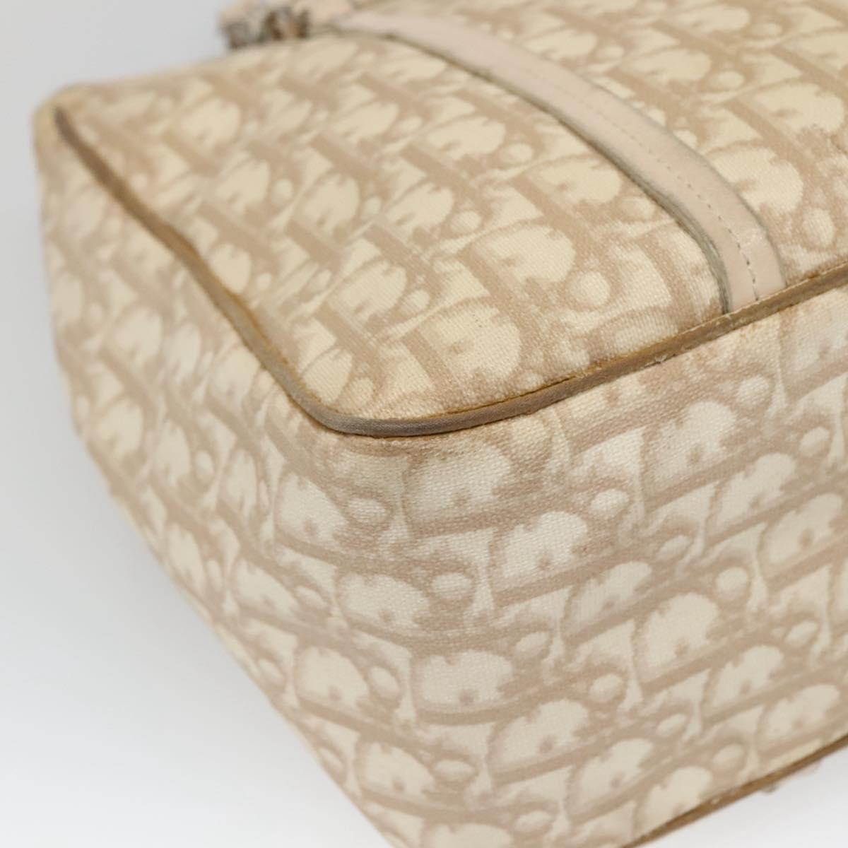 Christian Dior Trotter Canvas Romantic Bag PVC Beige Silver Auth bs26382