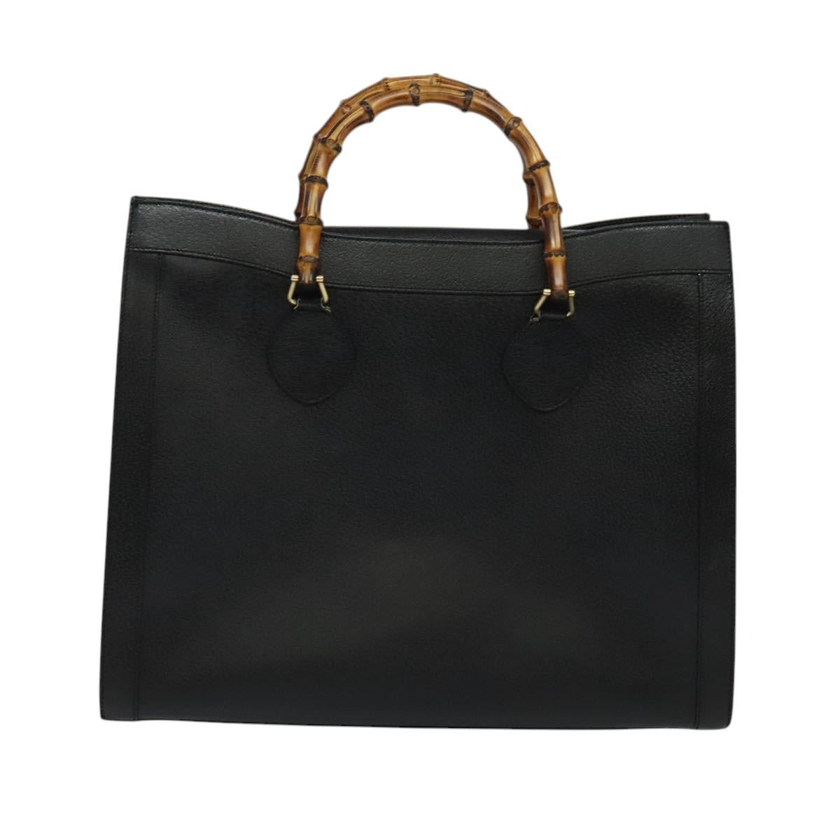 GUCCI Bamboo Hand Bag Leather Black Gold 002 1186 0259 Auth bs26393