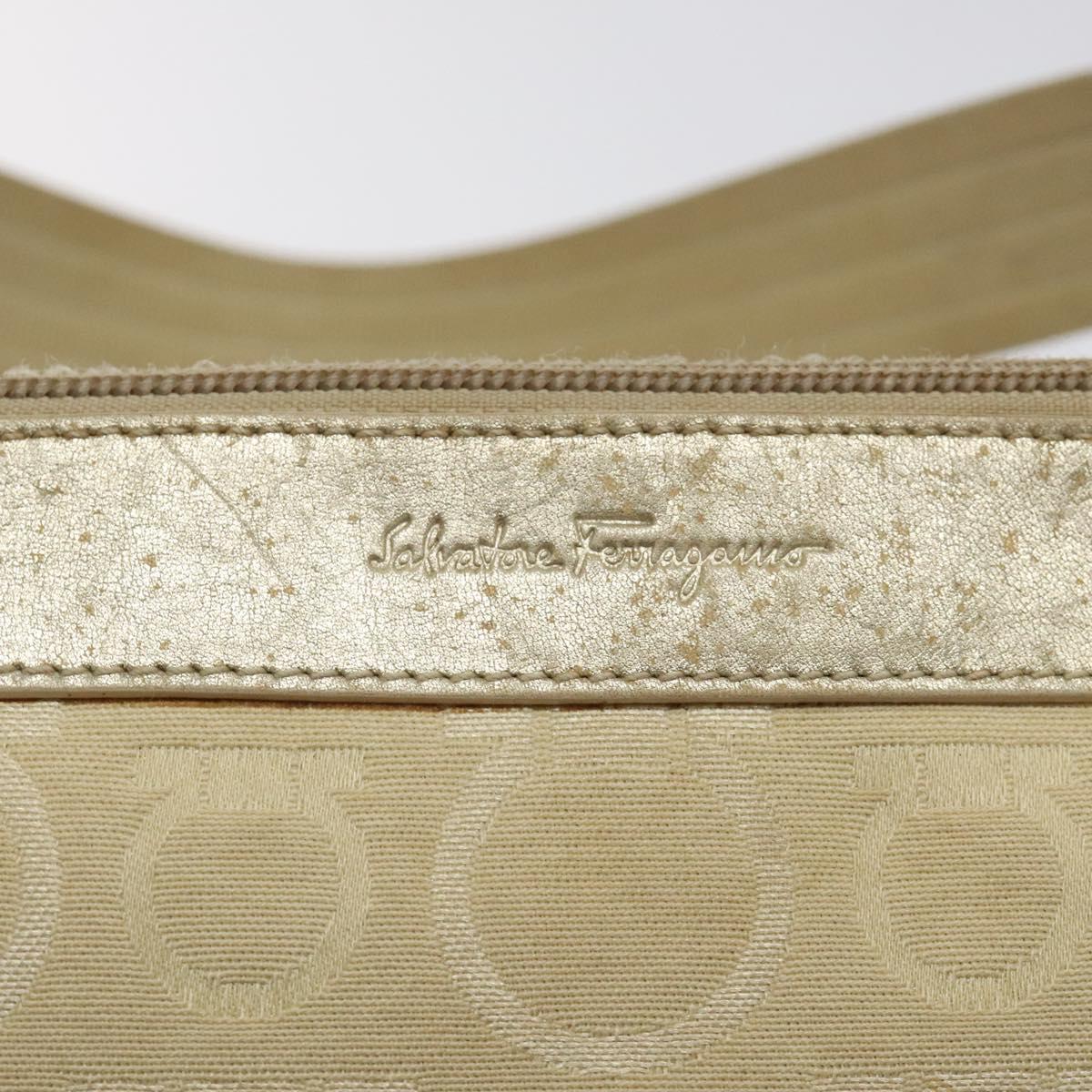 Salvatore Ferragamo Gancini Shoulder Bag Canvas Beige Gold Auth bs26398