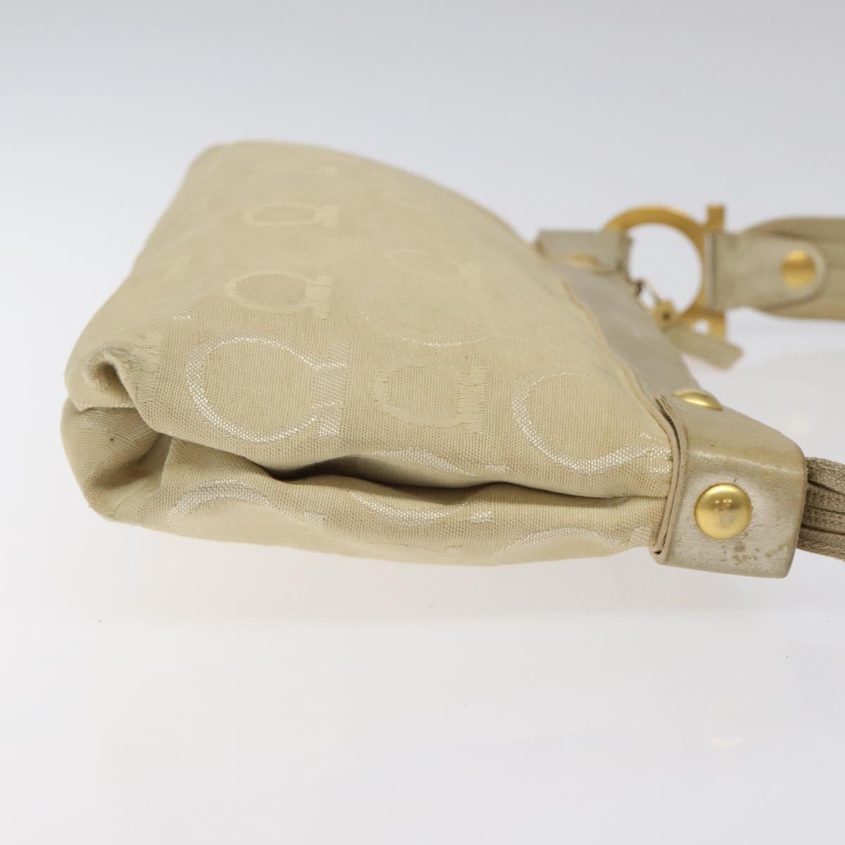 Salvatore Ferragamo Gancini Shoulder Bag Canvas Beige Gold Auth bs26398