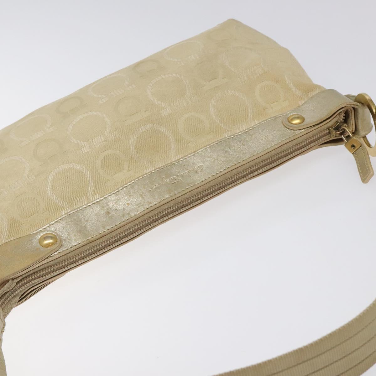 Salvatore Ferragamo Gancini Shoulder Bag Canvas Beige Gold Auth bs26398