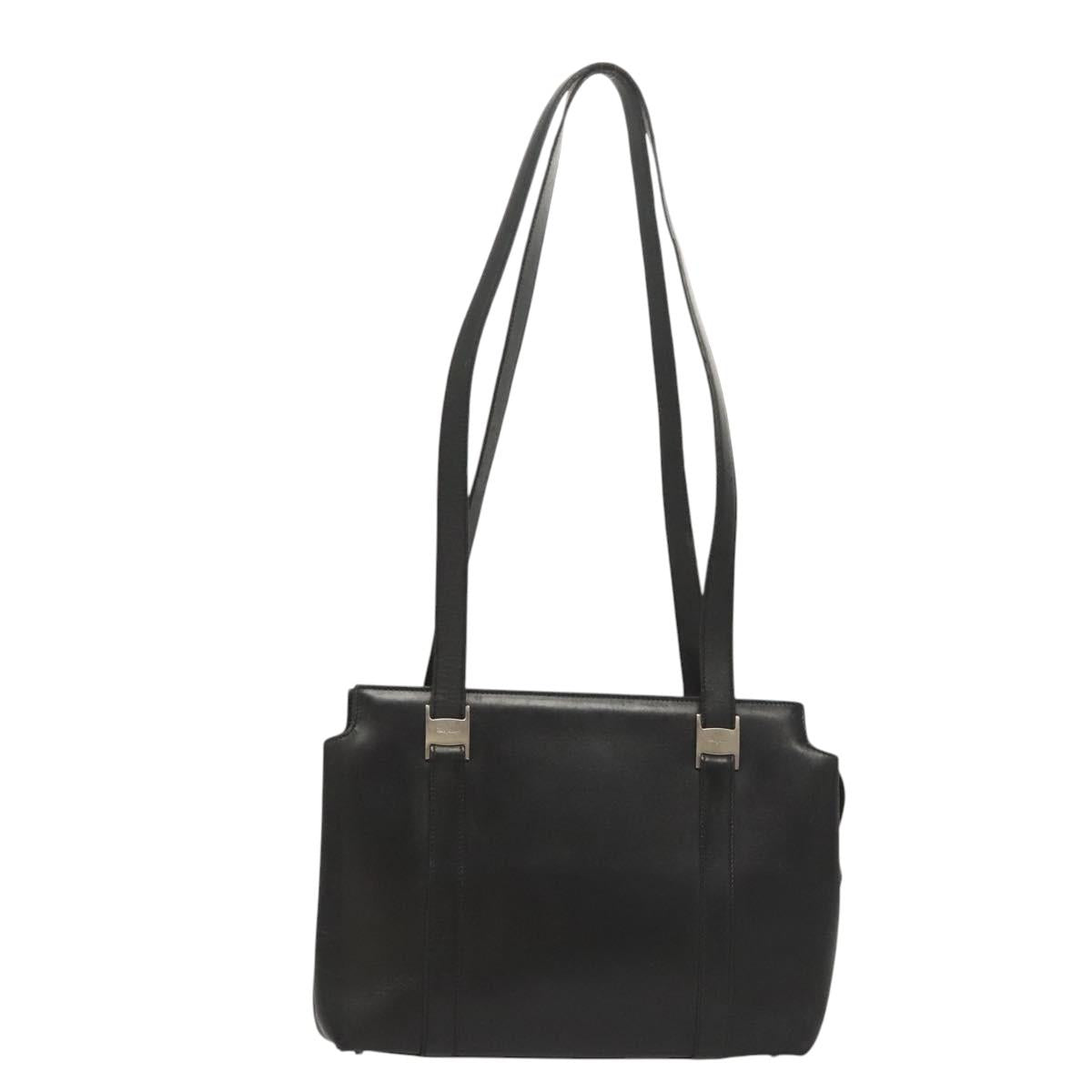 Salvatore Ferragamo Shoulder Bag Leather Black Silver Auth bs26399