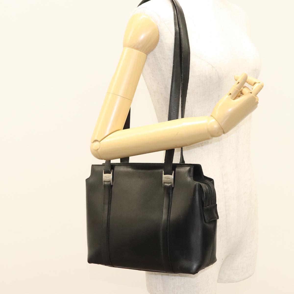 Salvatore Ferragamo Shoulder Bag Leather Black Silver Auth bs26399