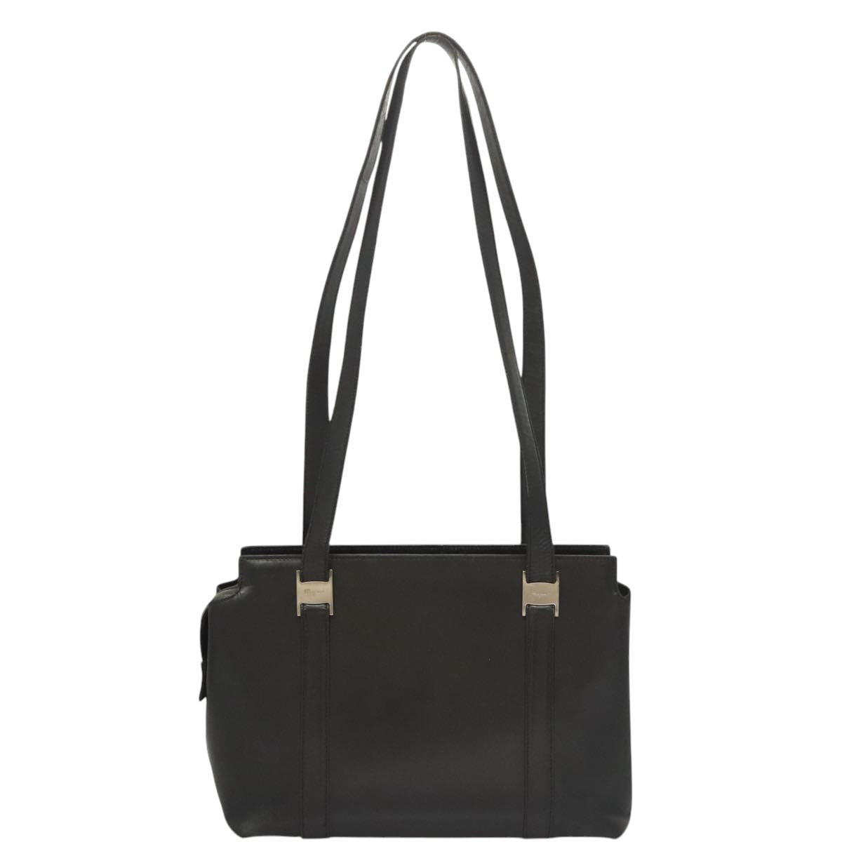 Salvatore Ferragamo Shoulder Bag Leather Black Silver Auth bs26399