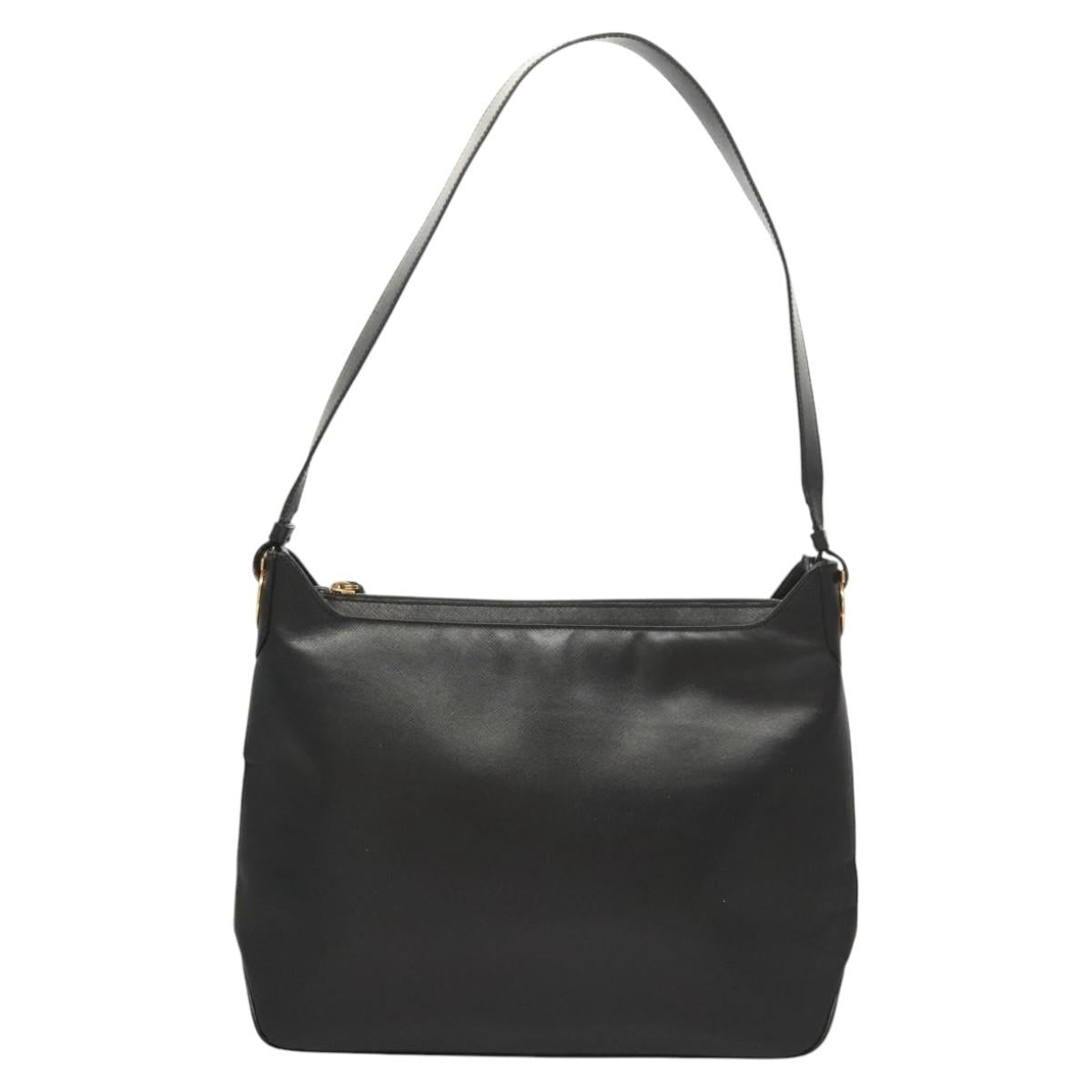 Salvatore Ferragamo Shoulder Bag Leather Black Gold Auth bs26401