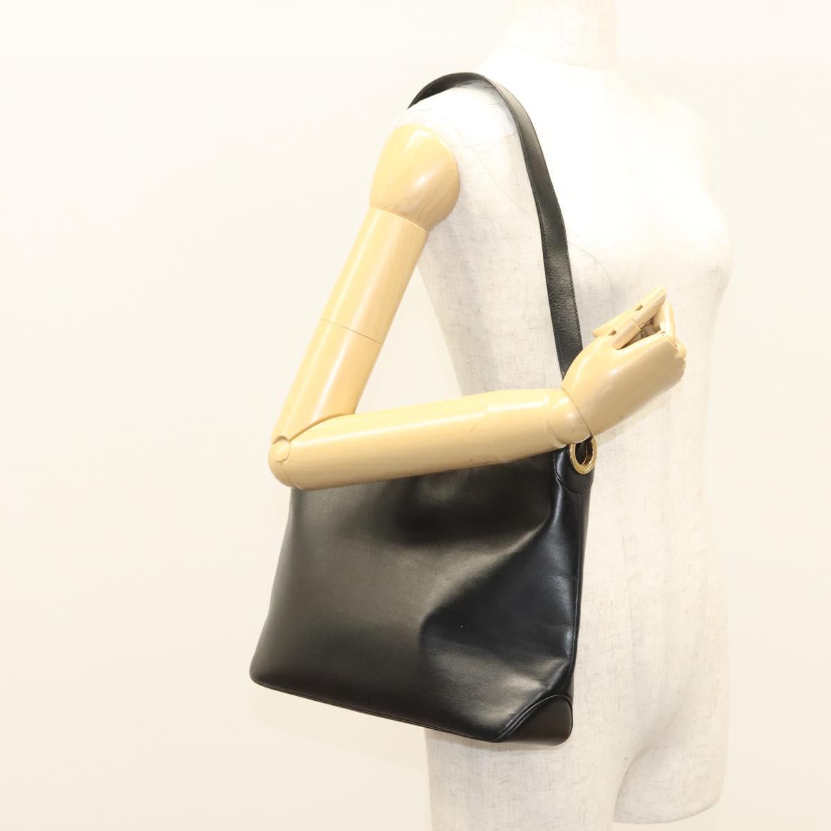 Salvatore Ferragamo Shoulder Bag Leather Black Gold Auth bs26401