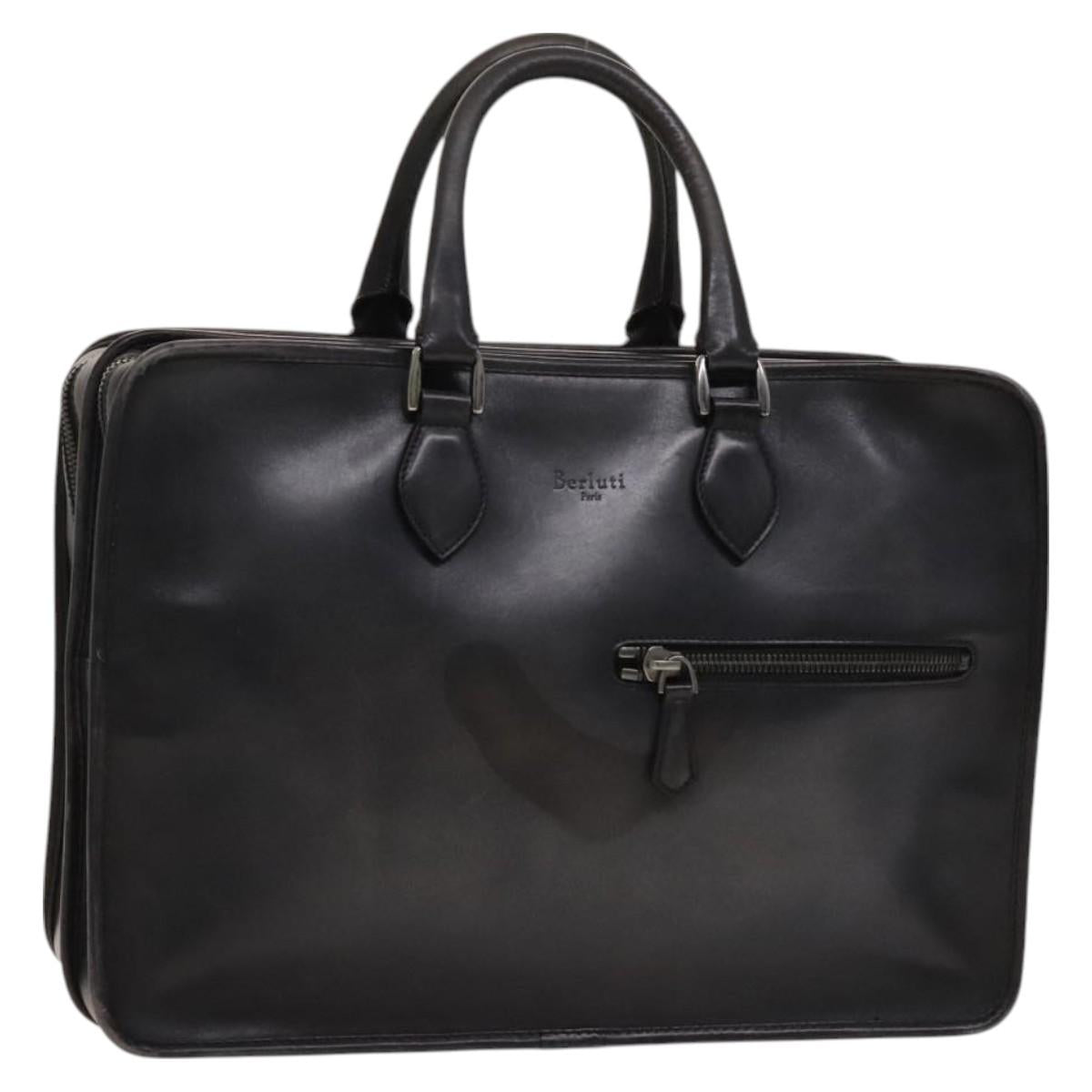Berluti Business Bag Leather Black Silver Auth bs26412