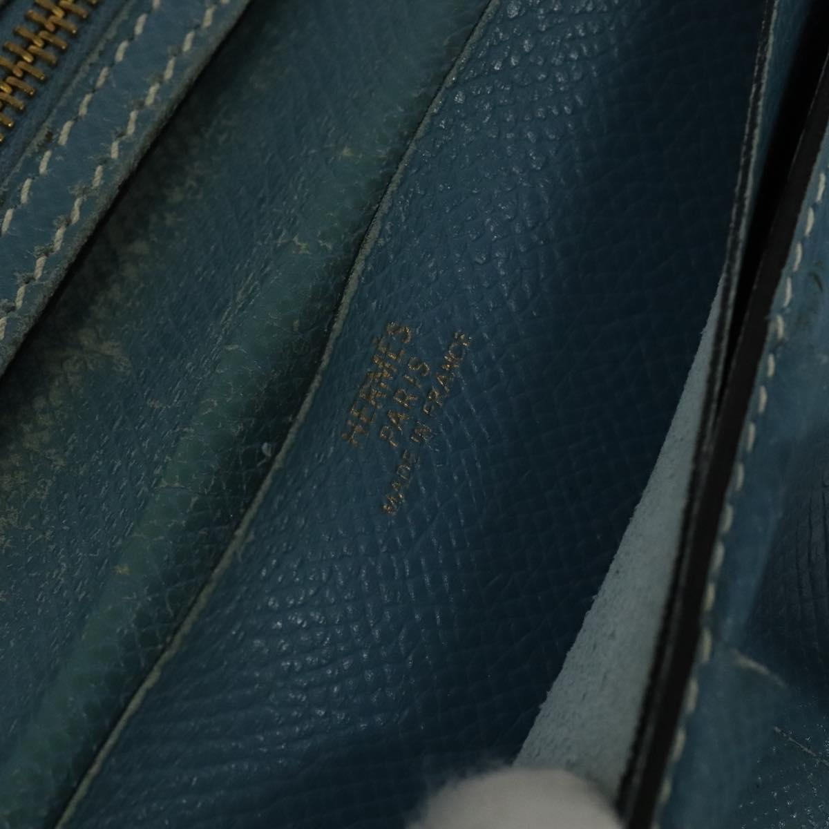 HERMES Bean Long Wallet Leather Blue Auth bs26436