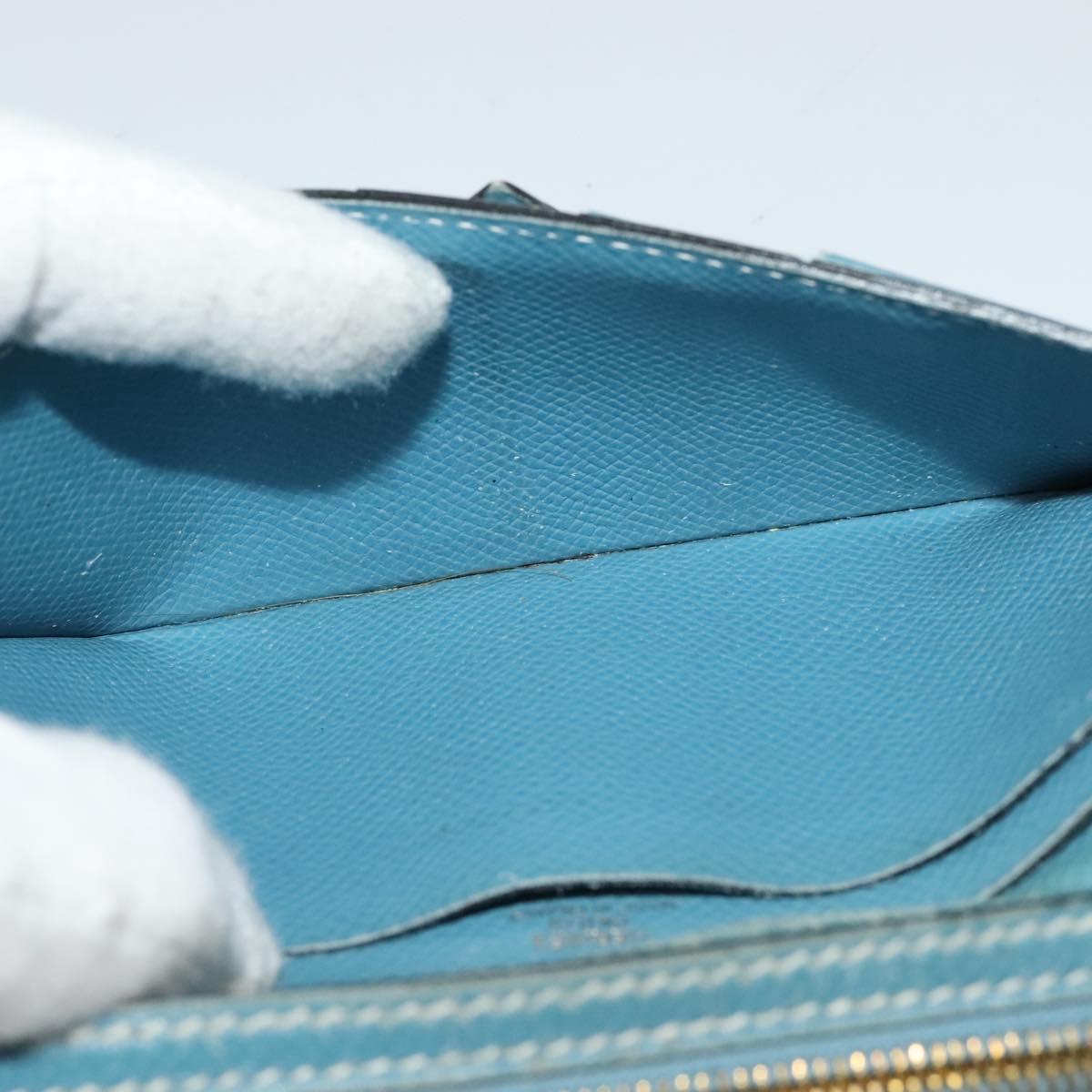HERMES Bean Long Wallet Leather Blue Auth bs26436