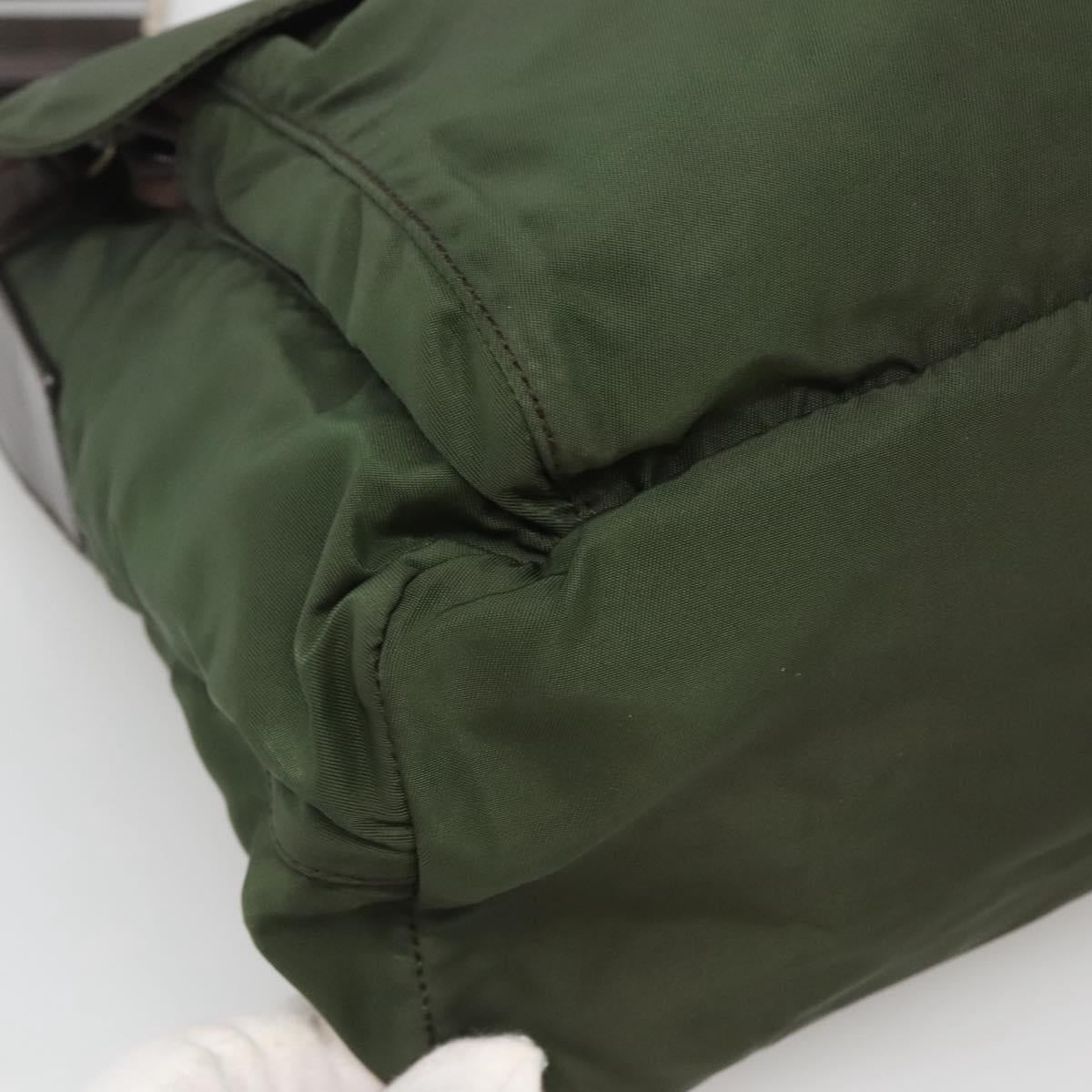 PRADA Shoulder Bag Nylon Khaki Silver Auth bs26478