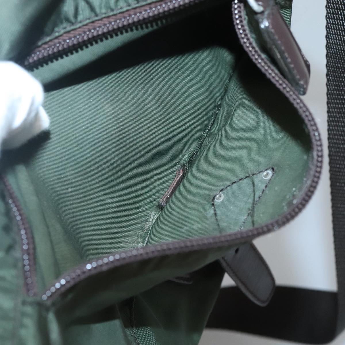 PRADA Shoulder Bag Nylon Khaki Silver Auth bs26478