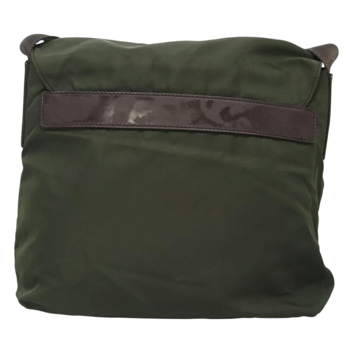 PRADA Shoulder Bag Nylon Khaki Silver Auth bs26478