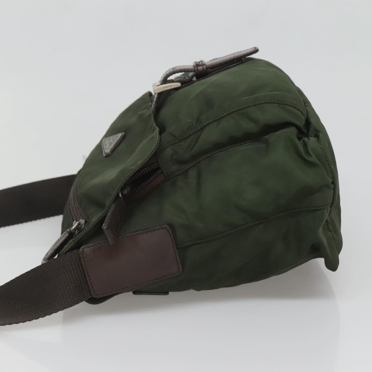 PRADA Shoulder Bag Nylon Khaki Silver Auth bs26478