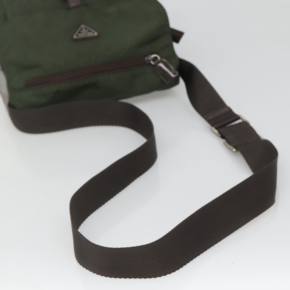PRADA Shoulder Bag Nylon Khaki Silver Auth bs26478