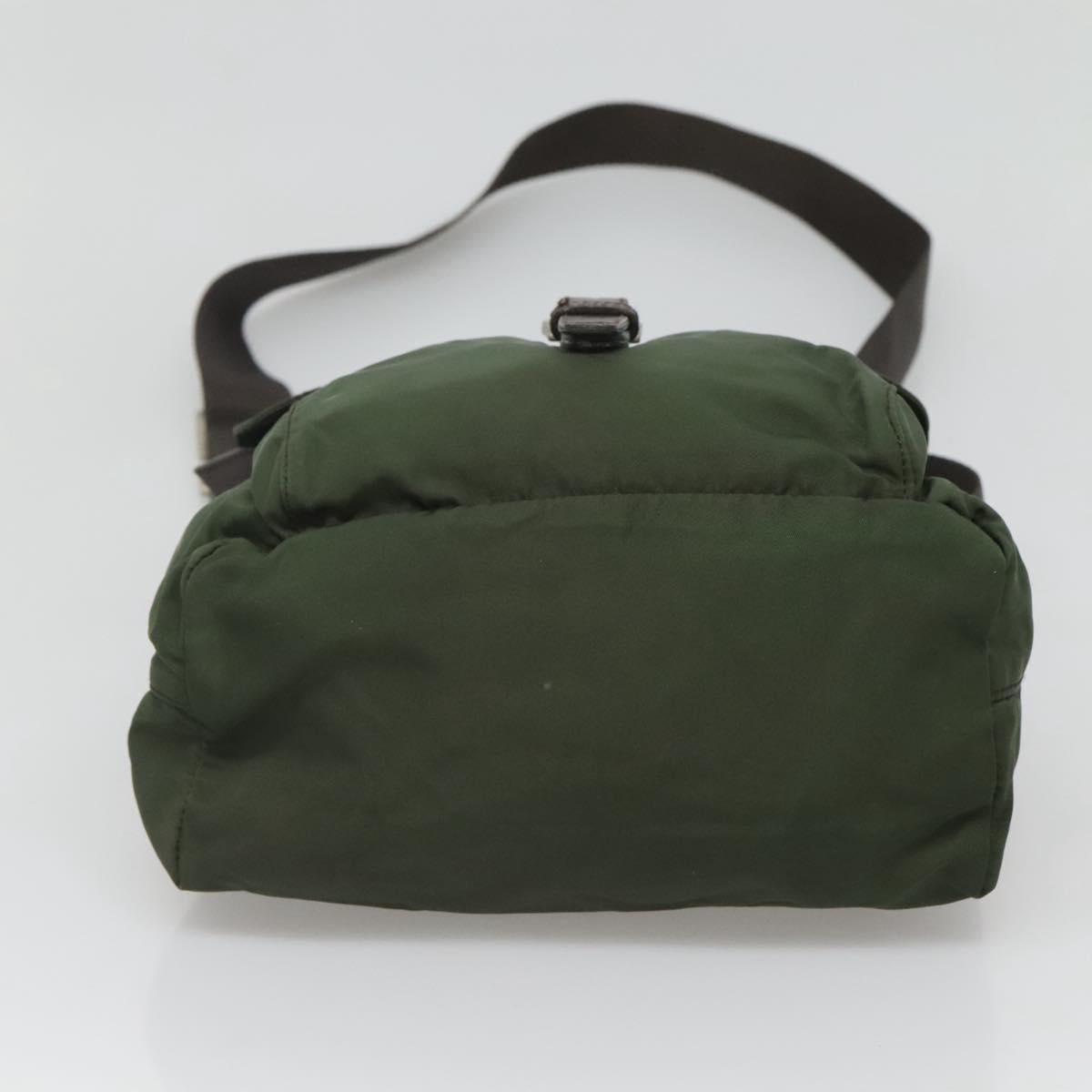 PRADA Shoulder Bag Nylon Khaki Silver Auth bs26478